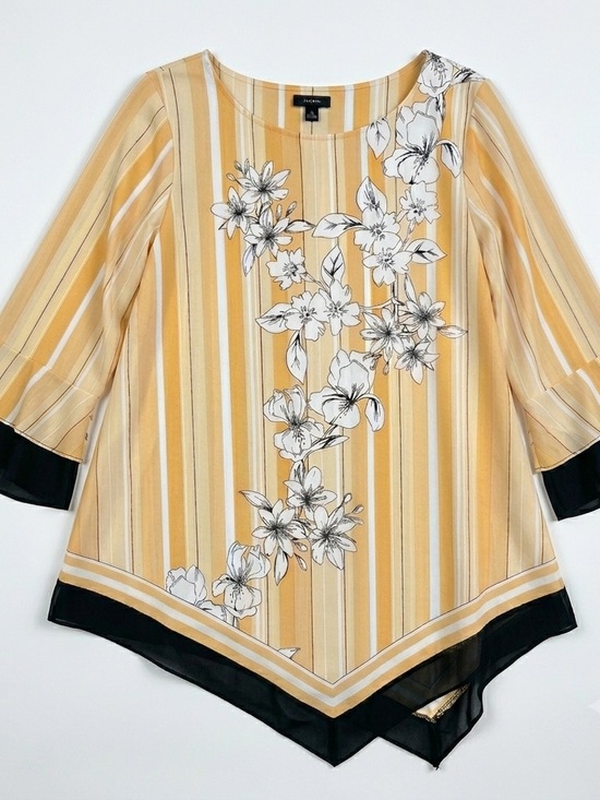 Alfani Tops - Alfani Women’s 2X Top Orange Striped Floral Print Asymmetric Hem 3/4 Sleeve
